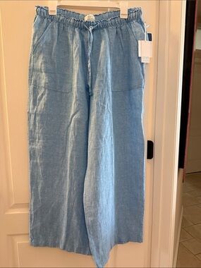 Cynthia Rowley Light Blue Linen Wide-Leg Drawstring Pants
